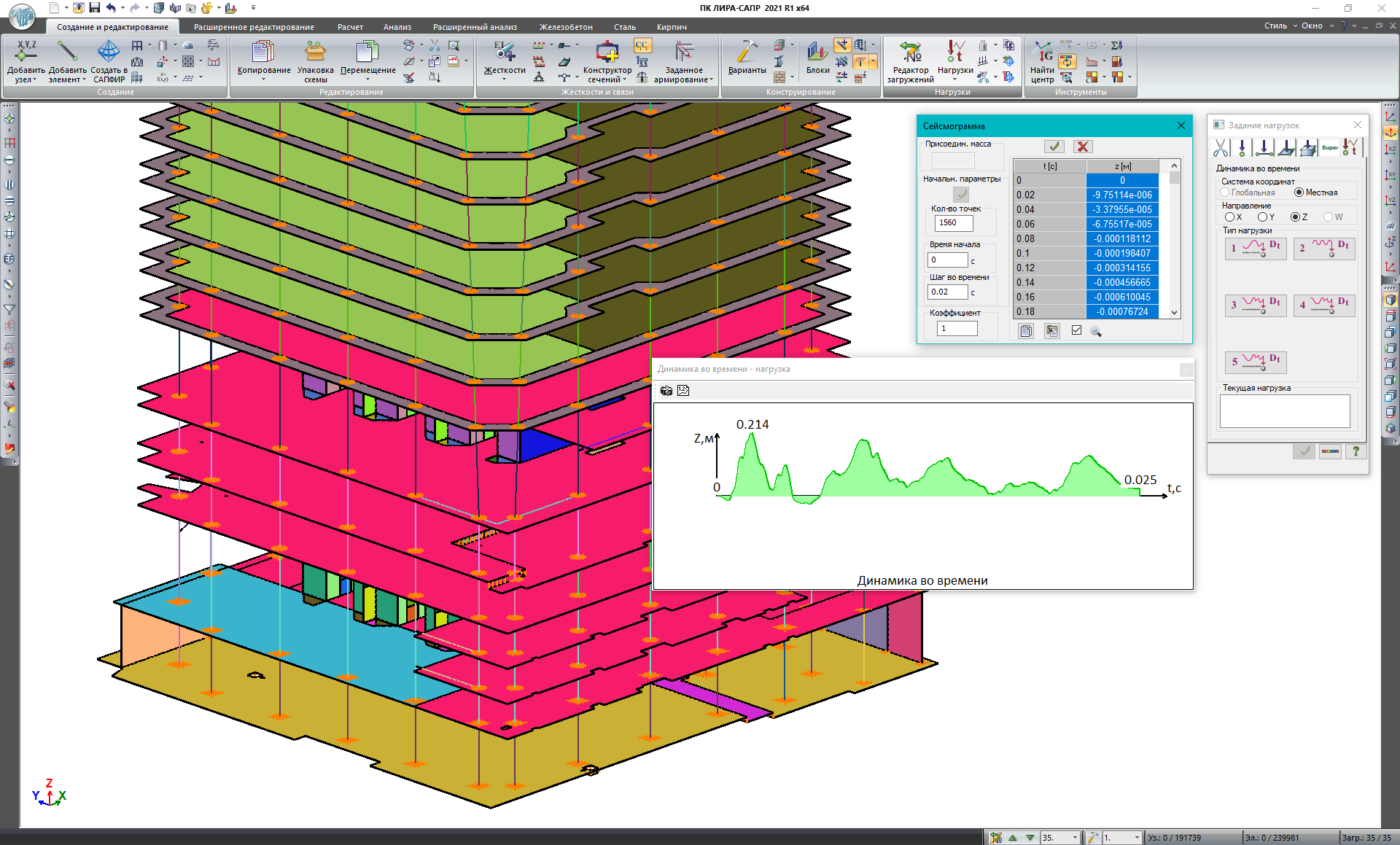 Модули LIRA-FEM. Динамика во времени