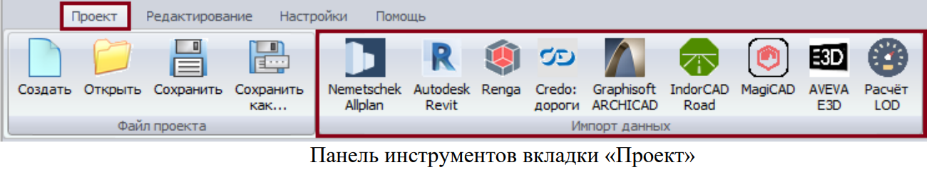 панель инструментов вкладки проект в рекомпозитор